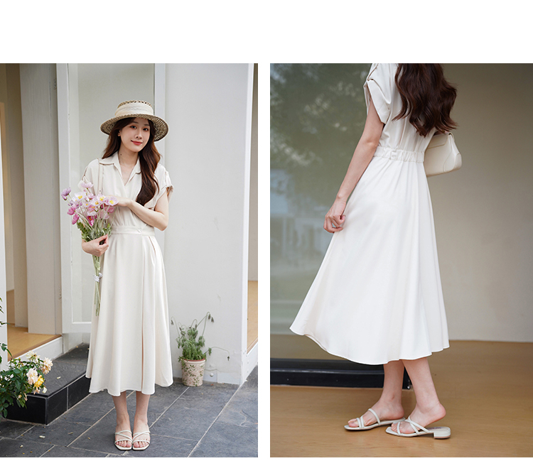 ウエストタック半袖シャツワンピース｜デート服