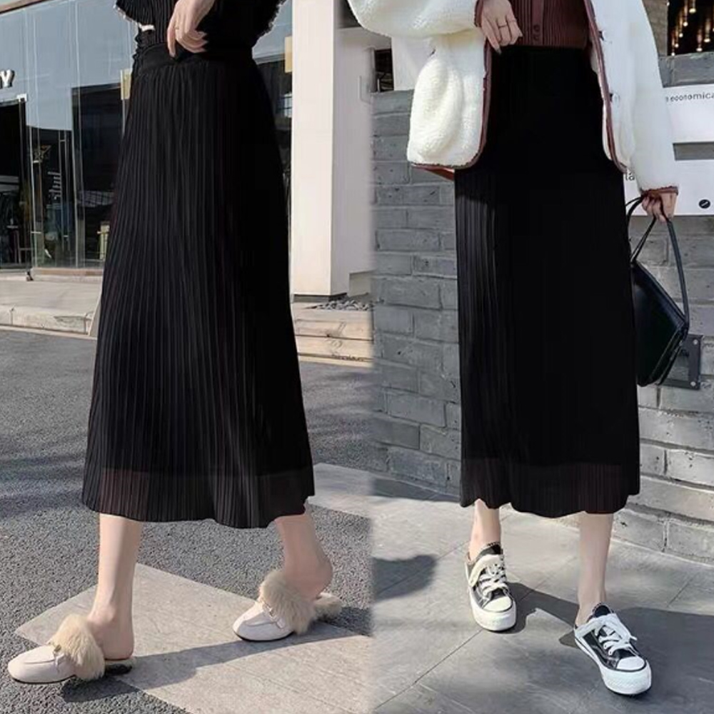デート服 異素材レイヤード リバーシブルプリーツスカート