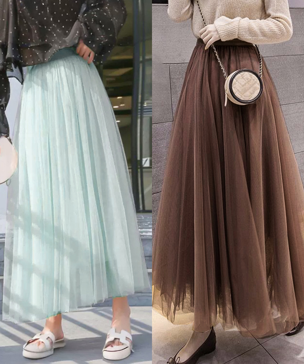 デート服 ふんわり揺れる チュールロングスカート