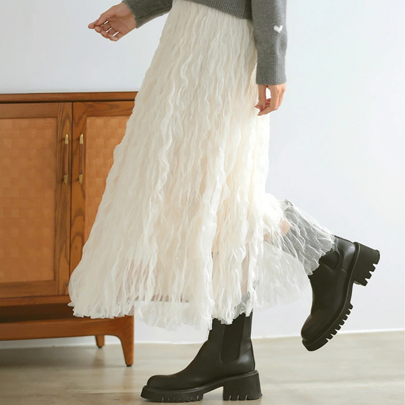 デート服 ふわふわチュールスカート韓国風レディース2色