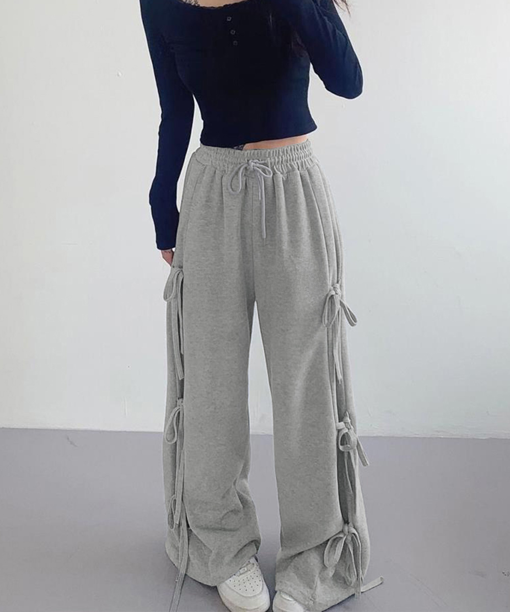 デート服 リボン結びデザイン ワイドズボン