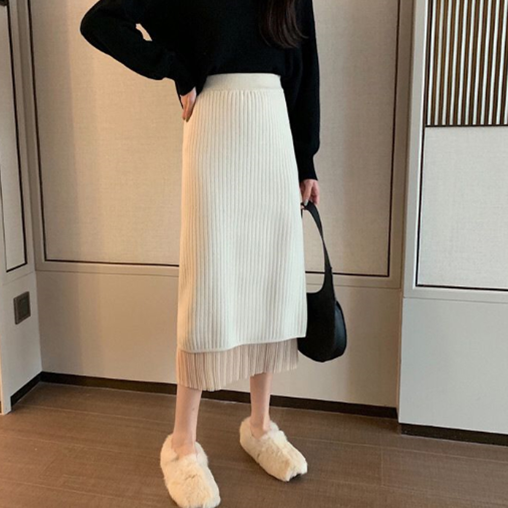 デート服 異素材レイヤード リバーシブルプリーツスカート