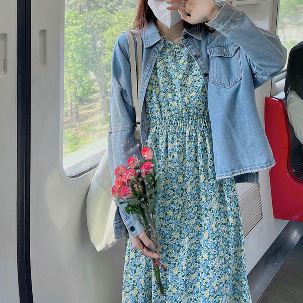 デート服 爽やか小花柄 パフスリーブワンピース 春夏