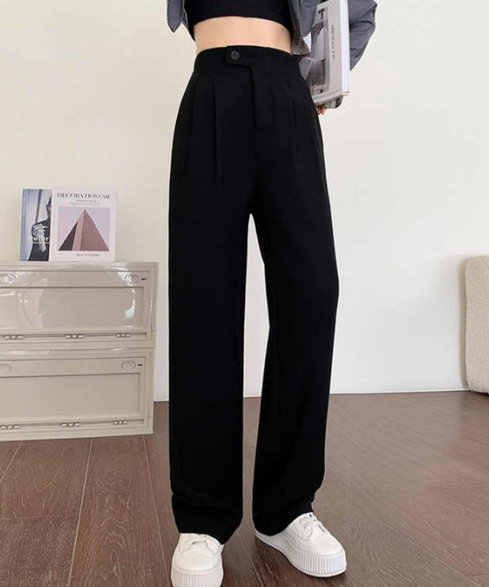 デート服 美脚効果 ハイウエストタックスラックス