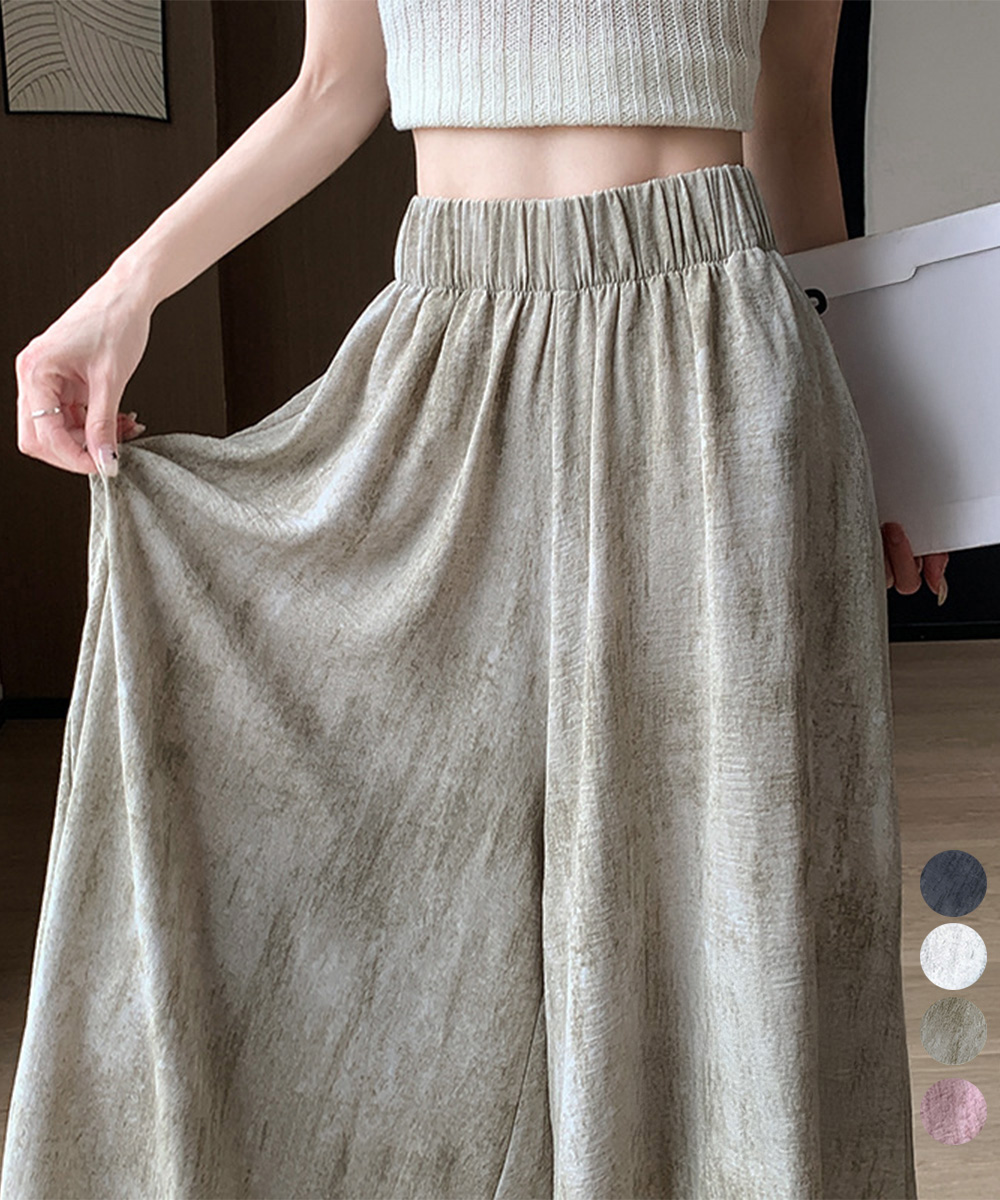 デート服 ハイウエスト風合いガウチョパンツ 涼やかワイドズボン