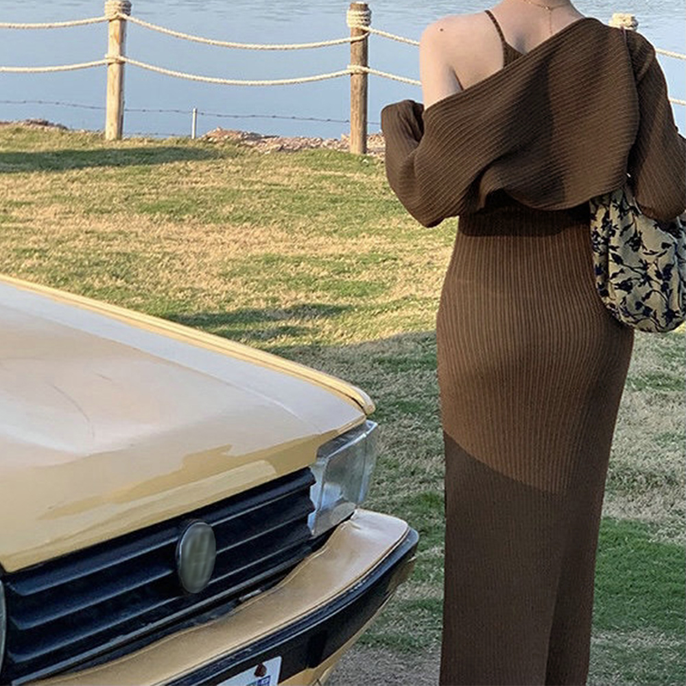 デート服 大人色気 ホルターネックニットワンピース セット