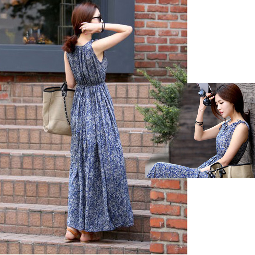 デート服 花柄ノースリーブ マキシワンピース 大人可愛い 夏服