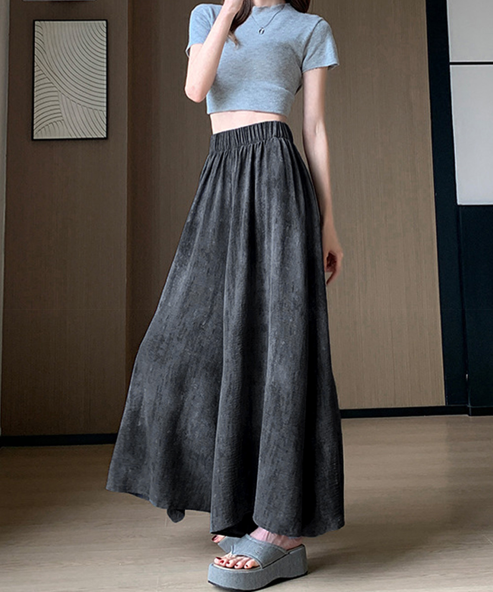 デート服 ハイウエスト風合いガウチョパンツ 涼やかワイドズボン