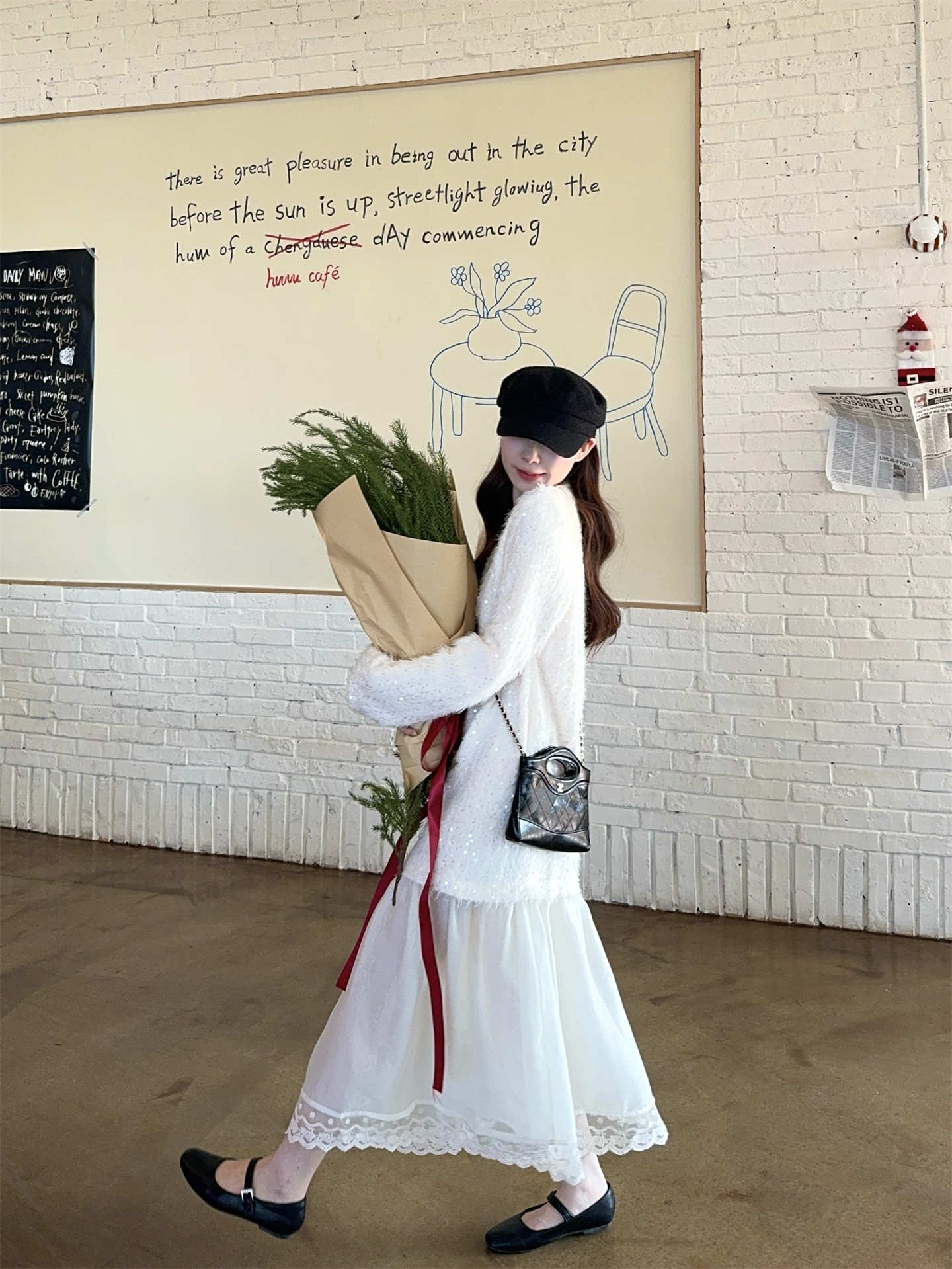 デート服 上品な気質溢れるパッチワーク風レイヤードワンピース