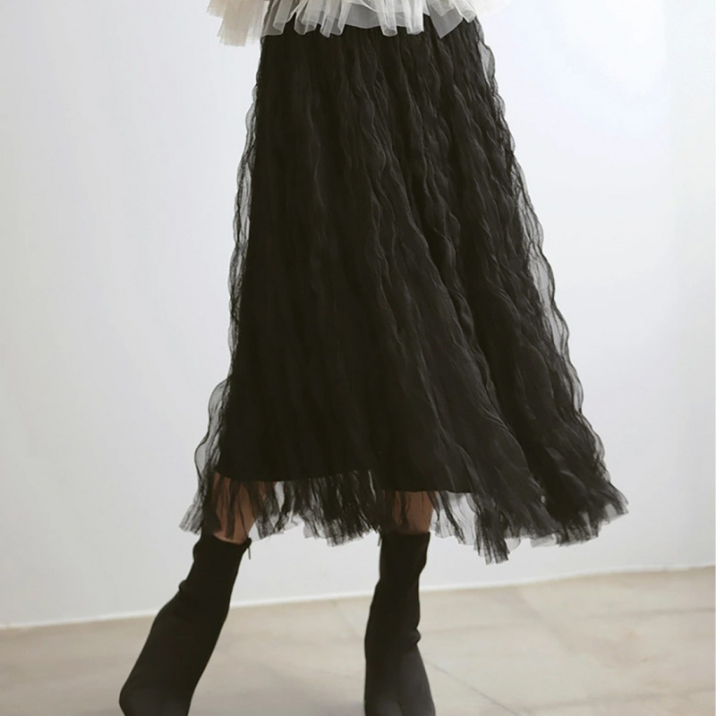 デート服 ふわふわチュールスカート韓国風レディース2色