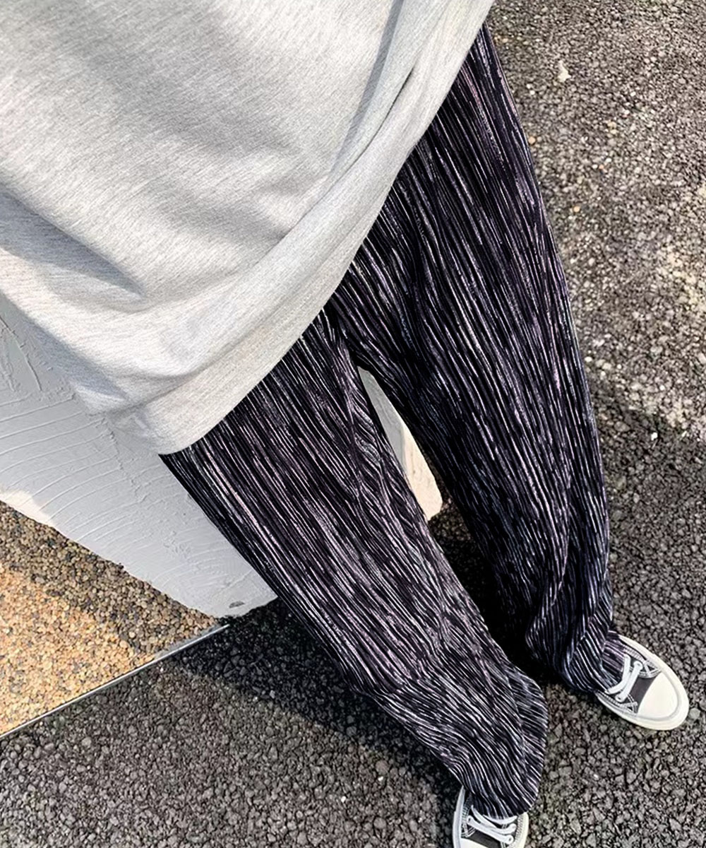 デート服 グラデーションプリーツワイドパンツ 春夏美脚ズボン