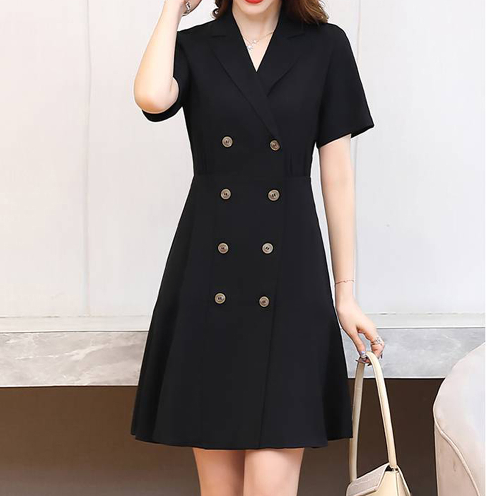 デート服 テーラード風Vネックトレンチワンピース