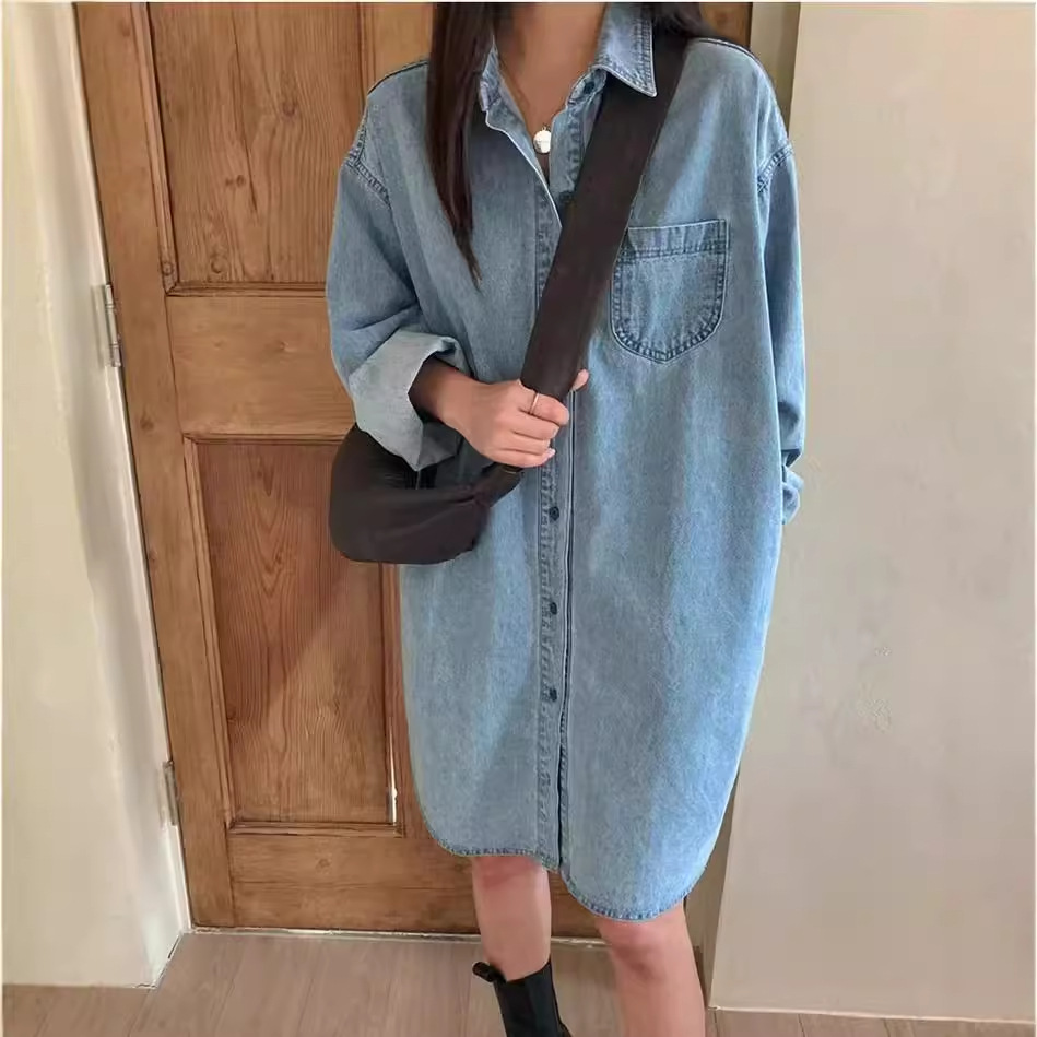 デニムワンピース ゆったりシルエットのデニムシャツワンピース
