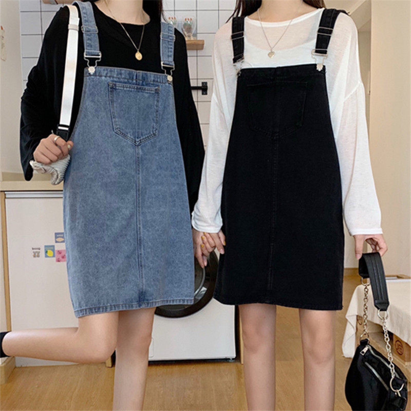 デニムワンピース 調節可能肩紐付きサロペットデニムワンピース