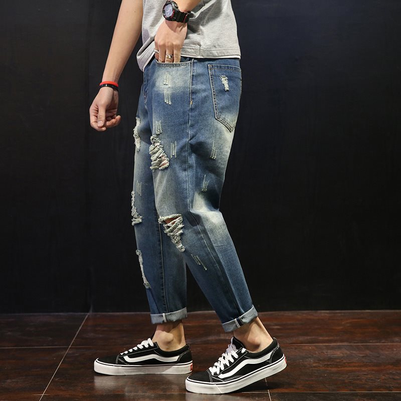 ダメージジーンズ ダメージ加工 ストレートデニムパンツ