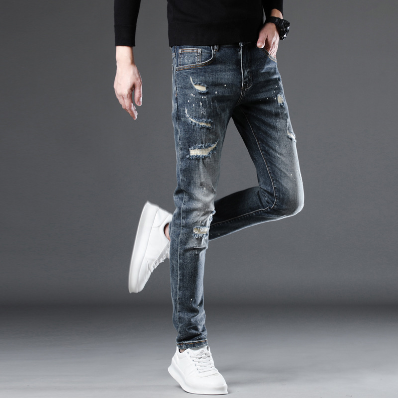 オシャレ加工ストレッチダメージジーンズ