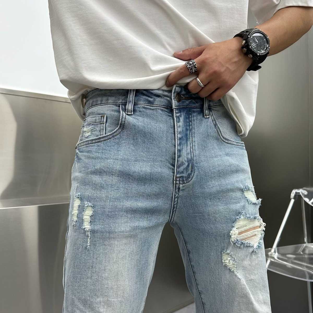 ダメージジーンズ クラッシュ加工 ストレートデニムパンツ