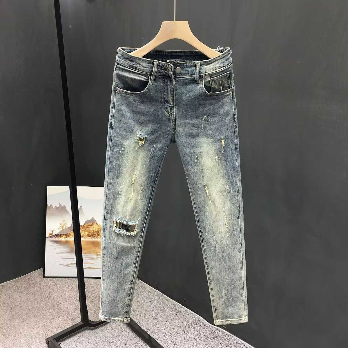 ダメージジーンズ ダメージ加工 ストレートデニムパンツ