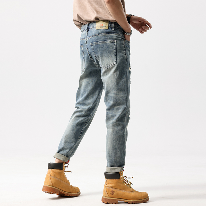 ダメージジーンズ ストレッチダメージ加工デニムパンツ