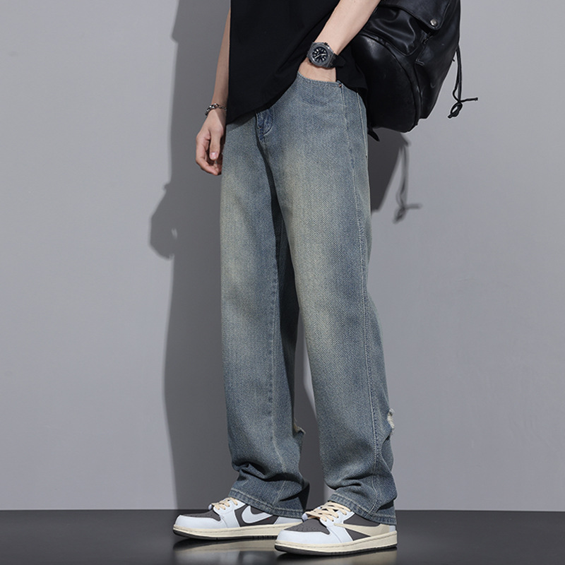 リラックスストレートダメージジーンズ