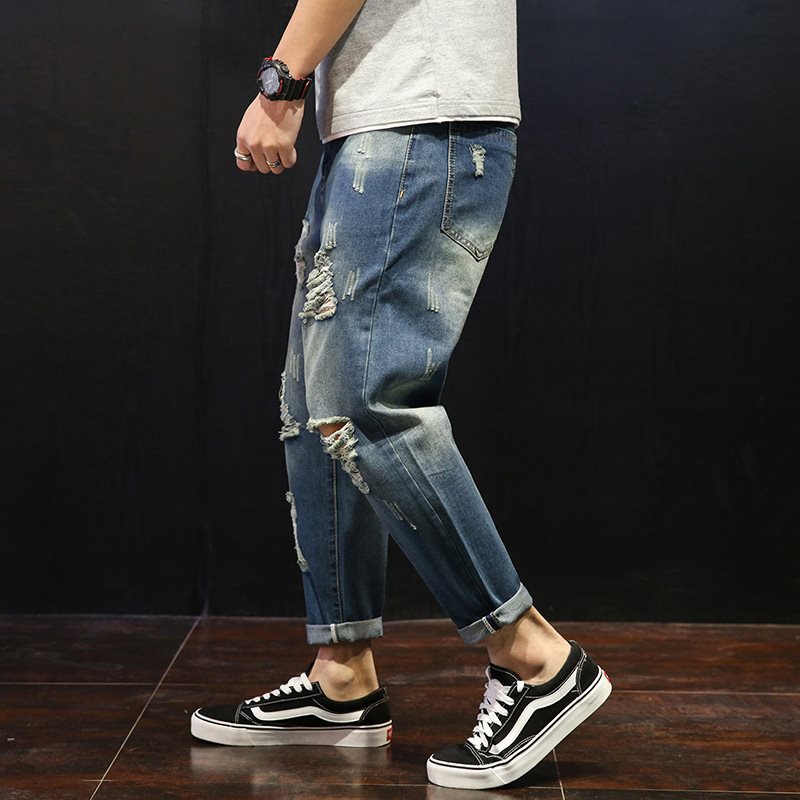 ダメージジーンズ ダメージ加工 ストレートデニムパンツ