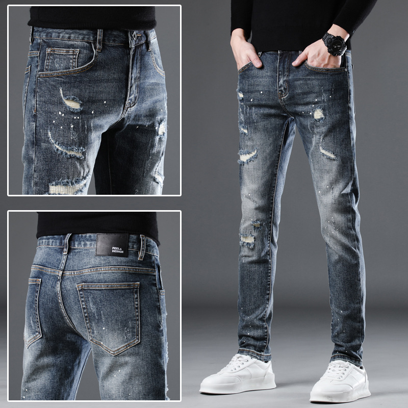 オシャレ加工ストレッチダメージジーンズ