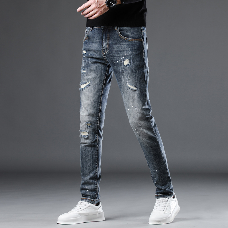 オシャレ加工ストレッチダメージジーンズ