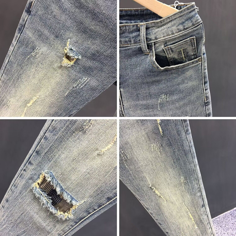 ダメージジーンズ ダメージ加工 ストレートデニムパンツ