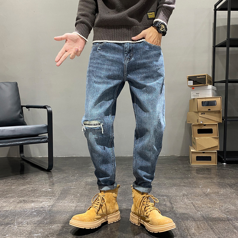 ヴィンテージ加工膝ダメージジーンズパンツ