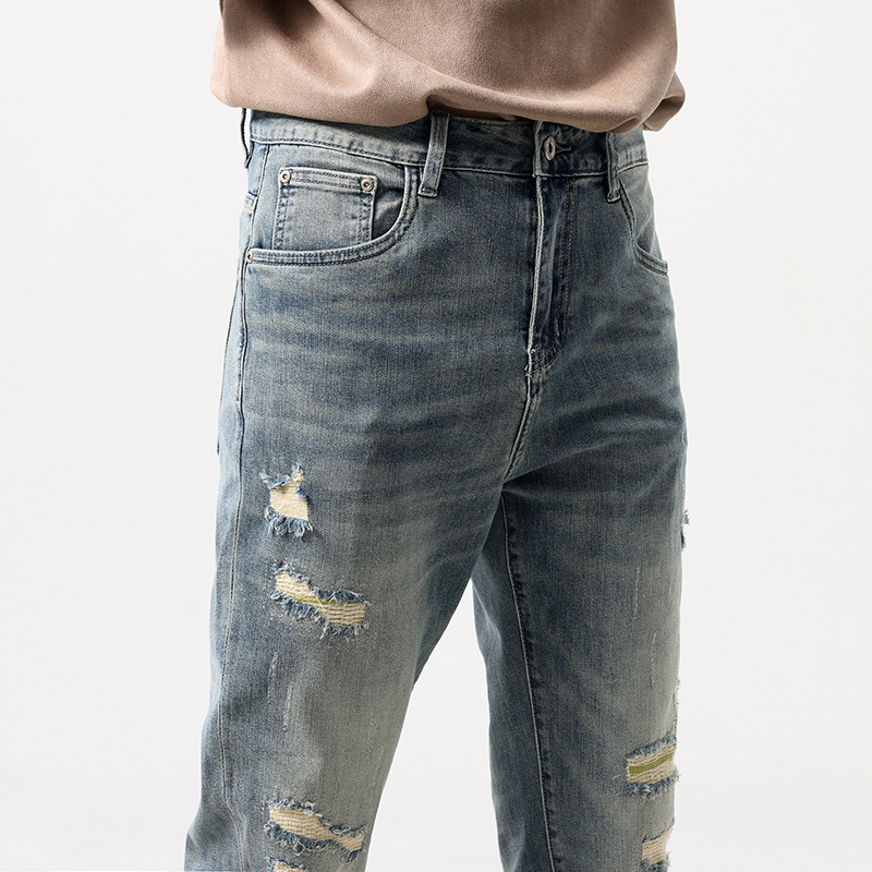 ダメージジーンズ ストレッチダメージ加工デニムパンツ
