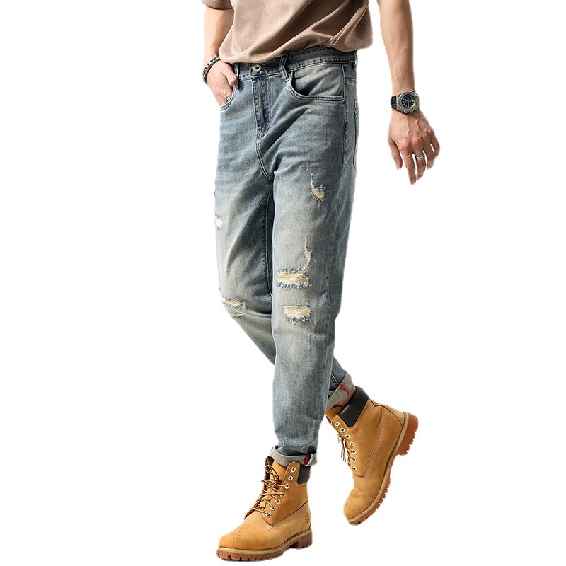 ダメージジーンズ ストレッチダメージ加工デニムパンツ