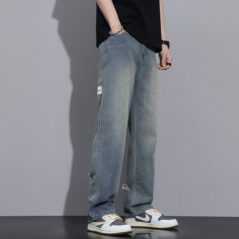 リラックスストレートダメージジーンズ
