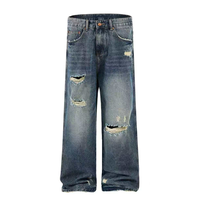 ダメージジーンズ ゆったりダメージ加工デニムパンツ