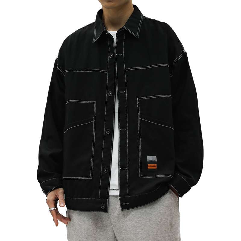 デニムシャツ 工業風コントラストステッチシャツジャケット