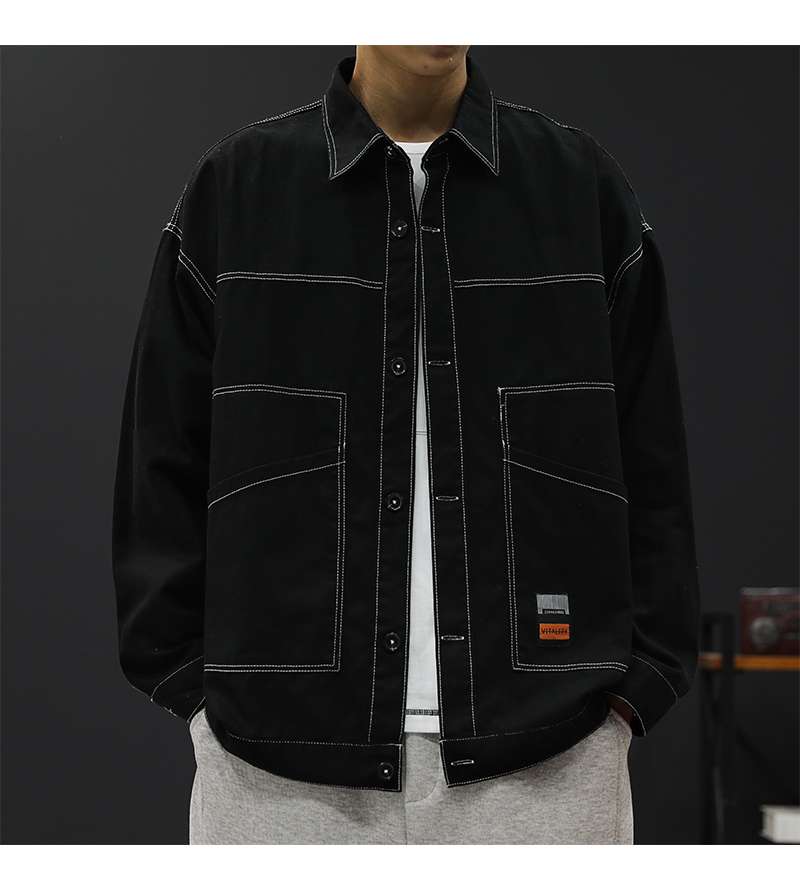デニムシャツ 工業風コントラストステッチシャツジャケット