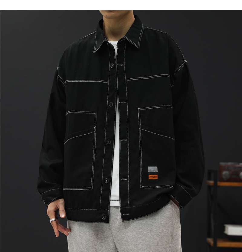 デニムシャツ 工業風コントラストステッチシャツジャケット