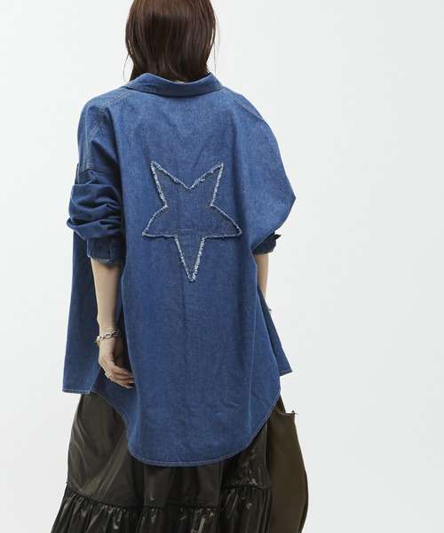 スター刺繍オーバーサイズデニムシャツ