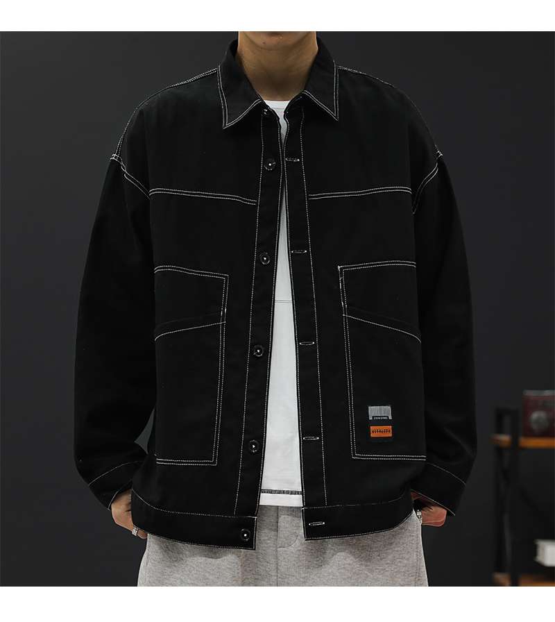 デニムシャツ 工業風コントラストステッチシャツジャケット