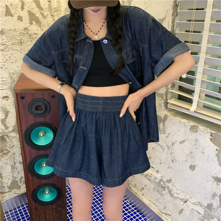 デニムセットアップ ゆったりシルエット 半袖ショートセット