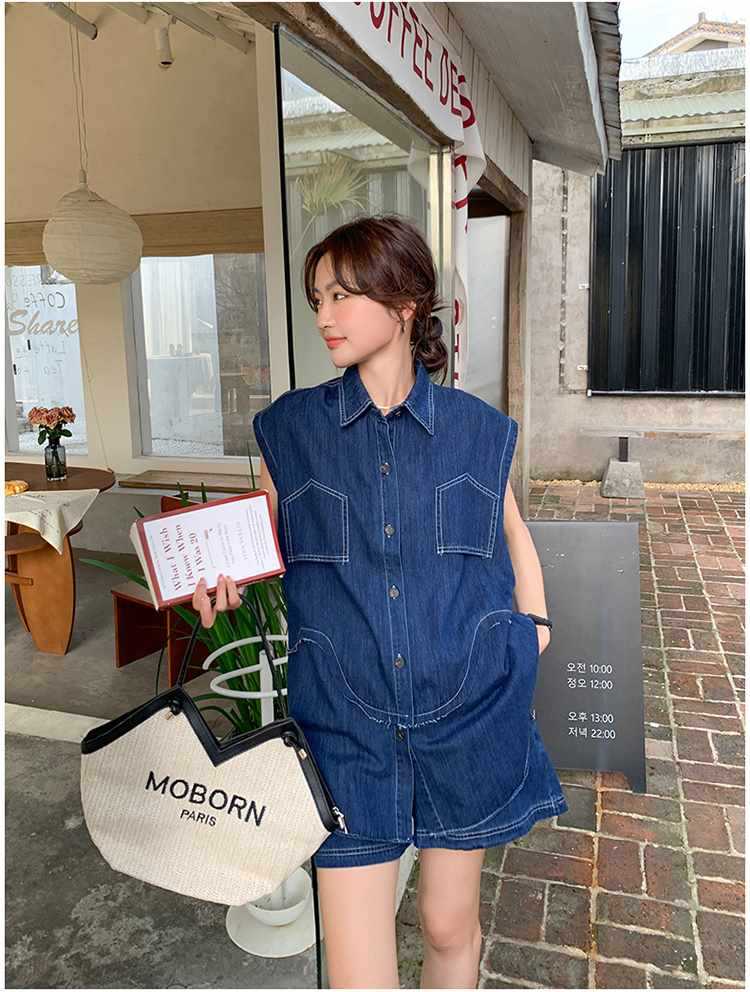 デニムセットアップ ゆったりノースリーブデニムセット