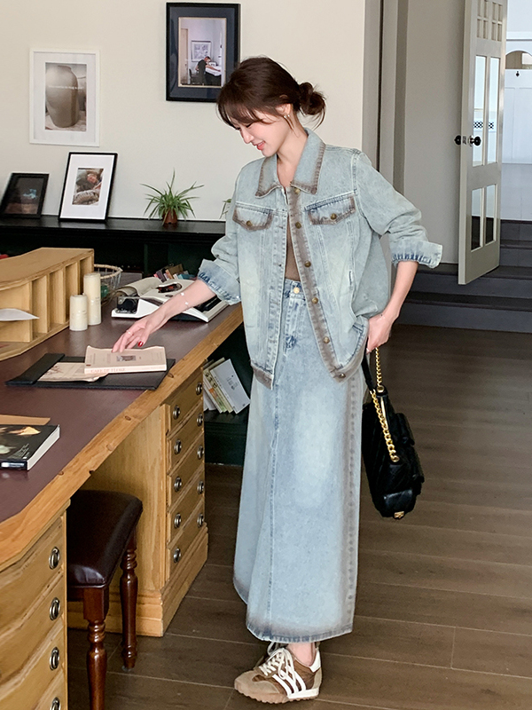 デニムセットアップ ゆったりデニムジャケット＆スカート