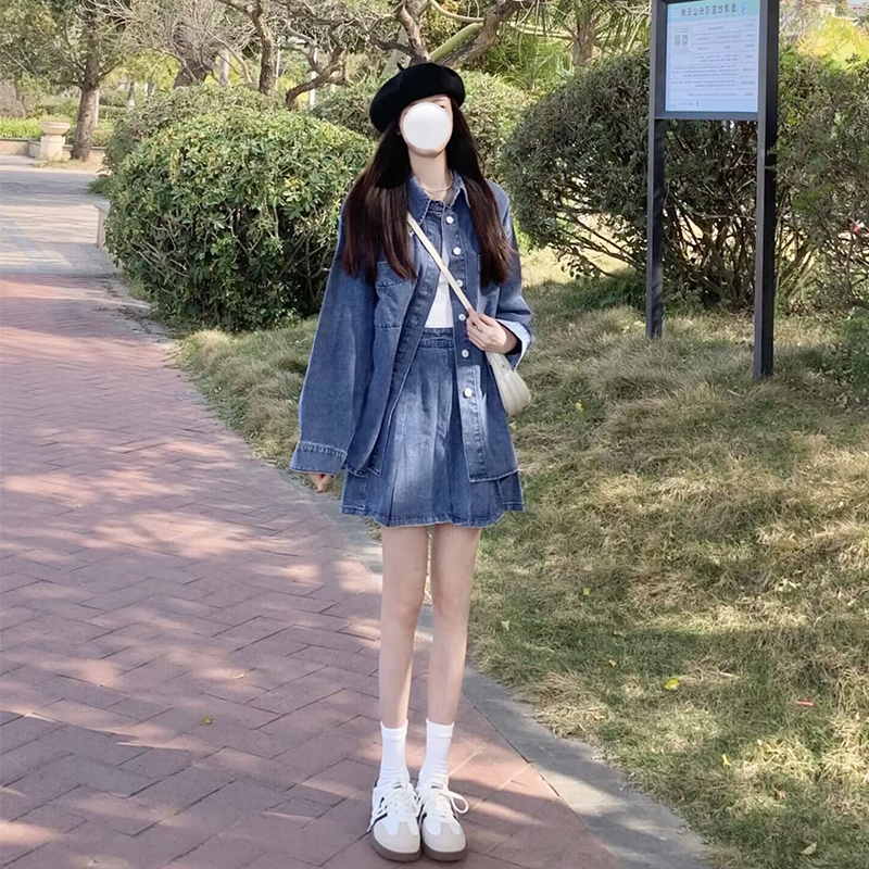デニムセットアップ ゆったりシルエットデニムジャケットスカートセット