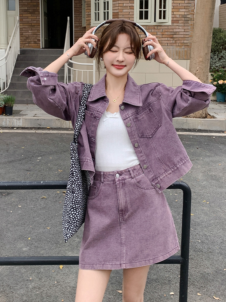 デニムセットアップ ゆったり袖ジャケット×ミニスカートセット