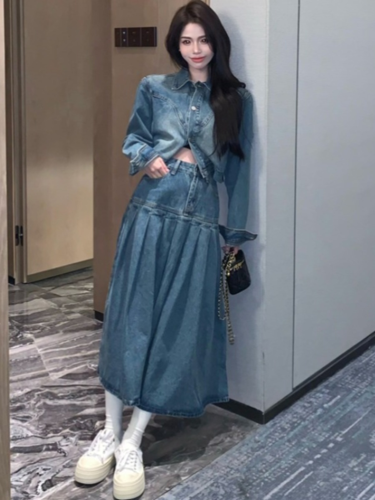 デニムセットアップ クラシカルプリーツデニムセット