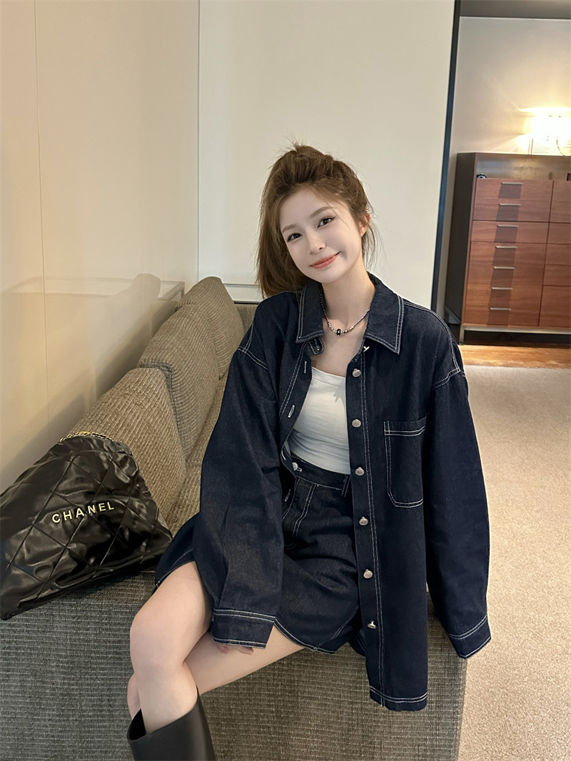 デニムセットアップ ゆったりミニスカートセット