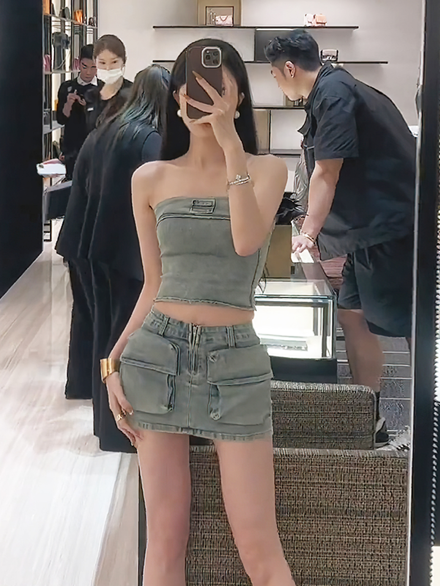 デニムセットアップ ポケット付きミニスカートセット