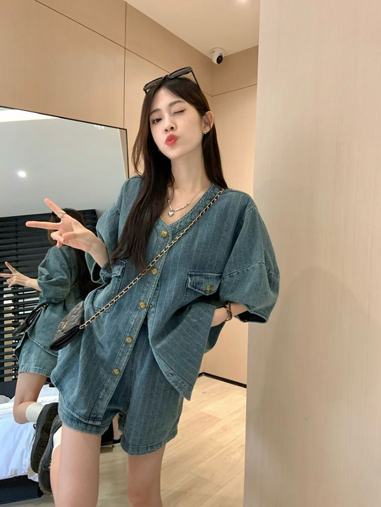 デニムセットアップ ゆったりシルエット 半袖デニムセット