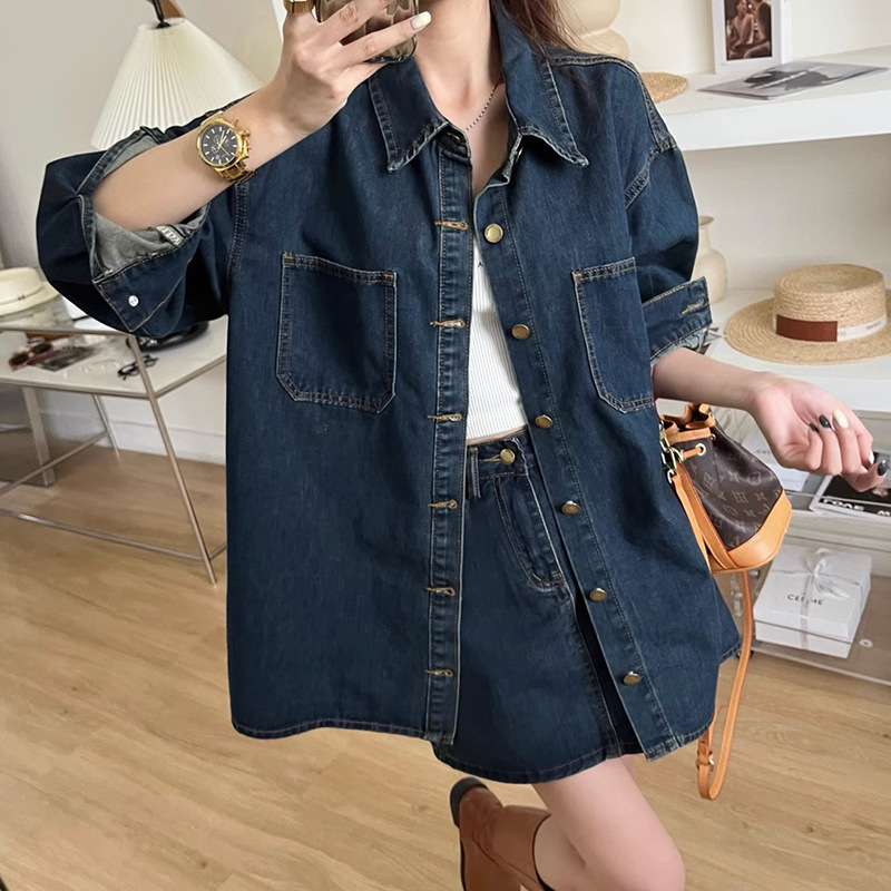 デニムセットアップ ゆったりシルエット ミニスカートセット