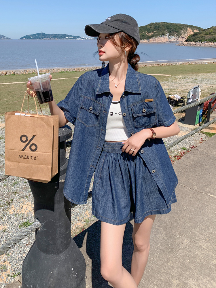 デニムセットアップ リゾート風ゆったりデニムセット