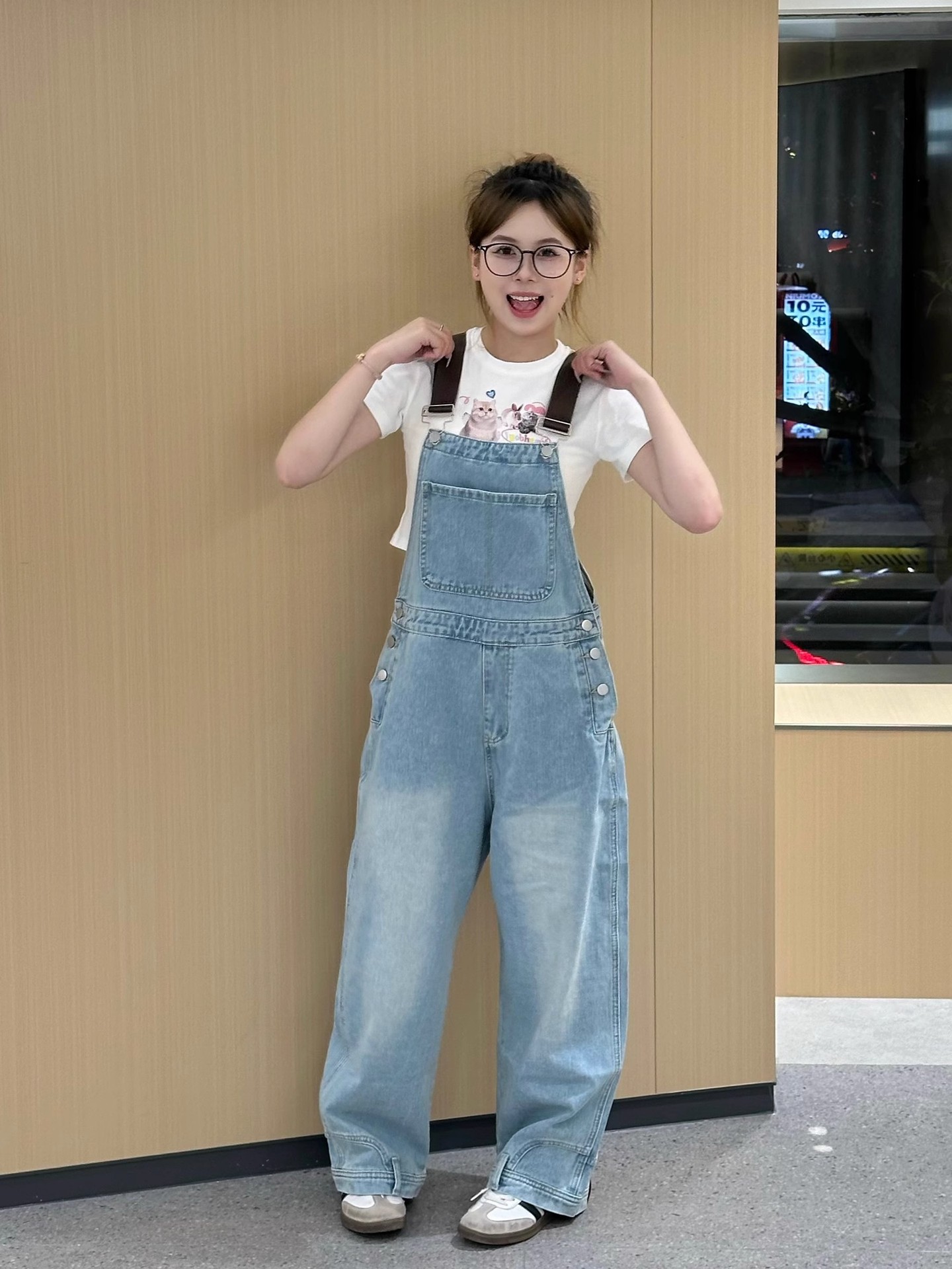 デニムセットアップ デニム吊りパンツ風ワイドサロペット